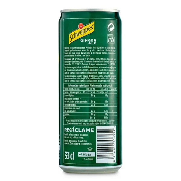 Ginger ale Schweppes lata 33 cl 2