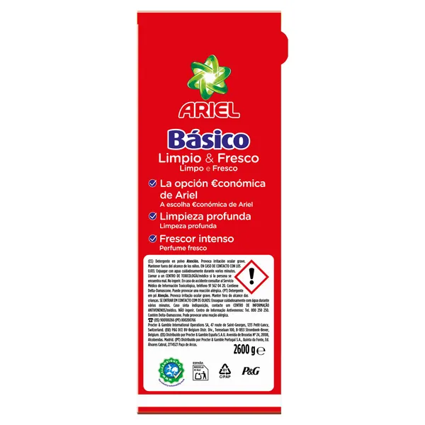 Detergente máquina en polvo básico Ariel caja 40 lavados 3