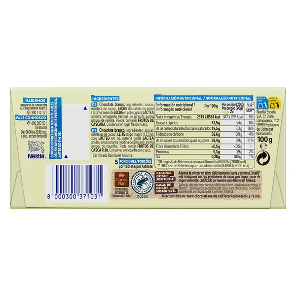 Chocolate blanco Nestlé Milkybar 100 g 2