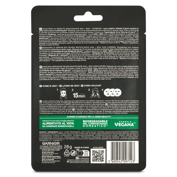 Skinsactive mascarilla black tissue efecto detox Garnier sobre 1 unidad 2
