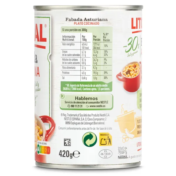 Fabada asturiana reducido en sal Litoral 435 g 3