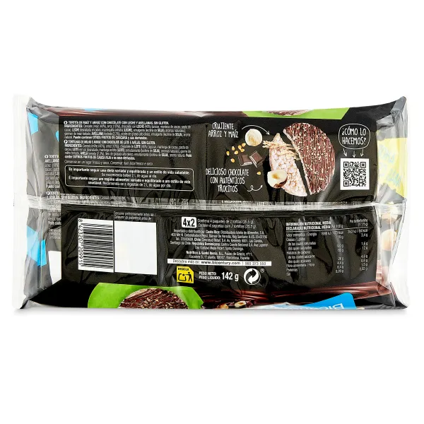 Tortitas de arroz con chocolate con leche y avellanas Bicentury bolsa 142 g 2