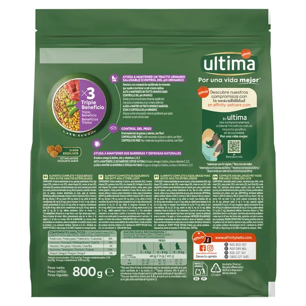 Alimento para gatos esterilizados con buey Ultima bolsa 800 g 2