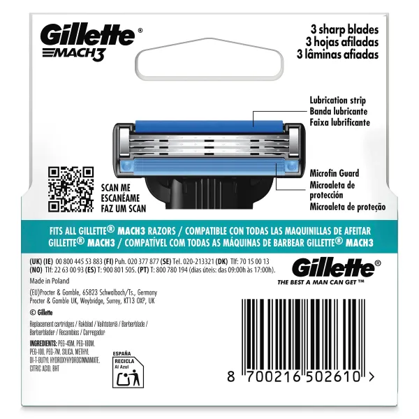 Maquinilla de afeitar recambio Gillette Mach3 caja 4 unidades 2