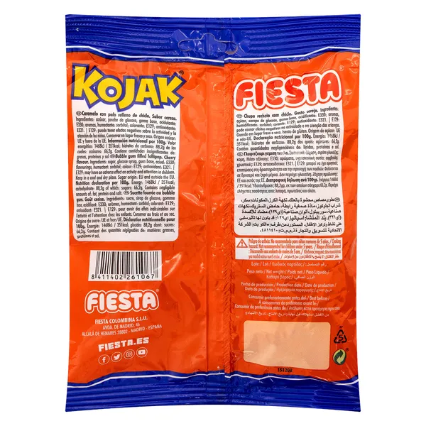 Piruletas rellenas con chicle Kojak Fiesta 105 g 3