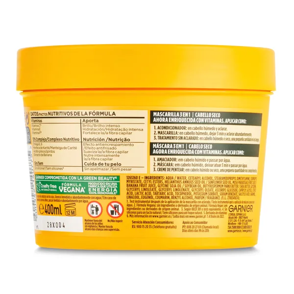 Mascarilla hair food banana Fructis 400 ml 3