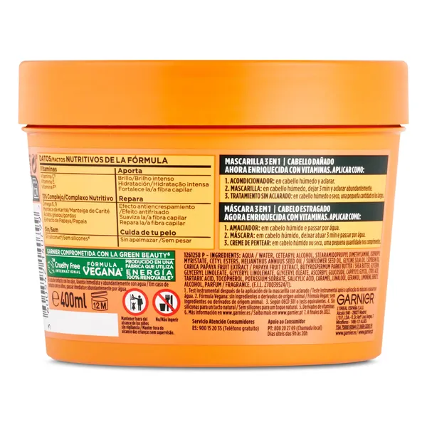 Mascarilla hair food papaya reparadora Fructis bote 400 ml 2