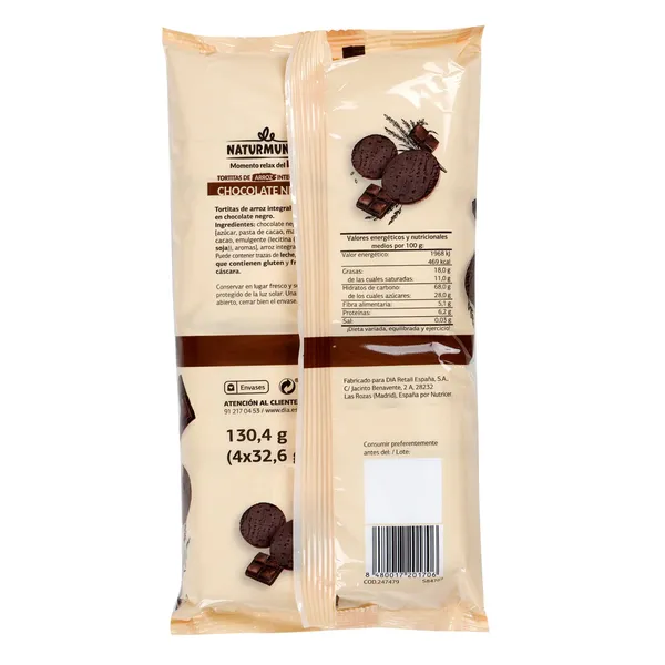 Tortitas de arroz integral con chocolate negro Dia Naturmundo bolsa 130 g 2