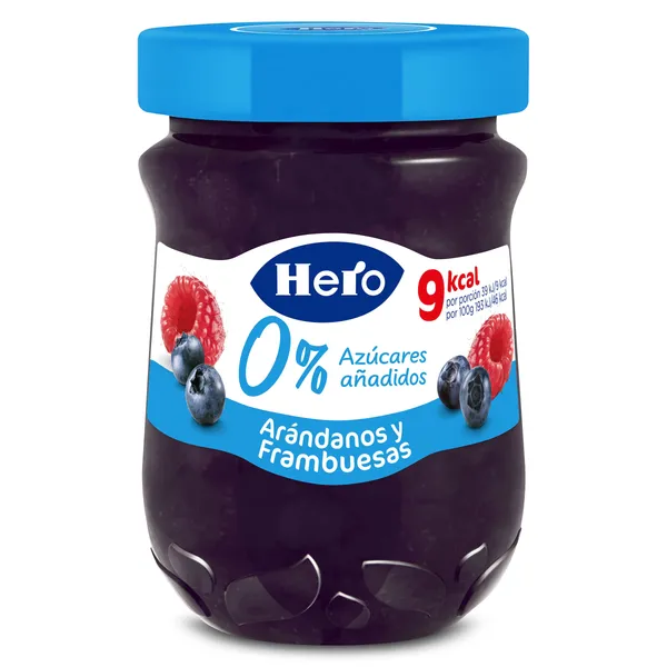 Confitura de arándanos y frambuesas 0% azúcares añadidos Hero 280 g 2