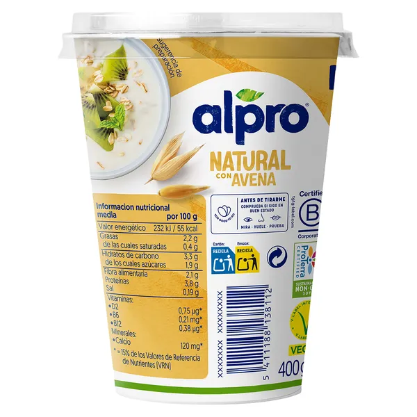 Postre natural con avena Alpro vaso 400 g 3