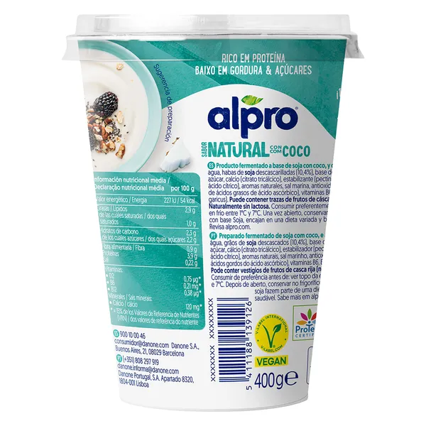 Postre natural de soja con coco Alpro vaso 400 g 3