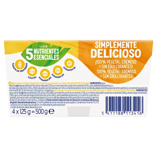 Postre de soja sabor melocotón, piña y fruta de la pasión Alpro pack 4 x 125 g 3