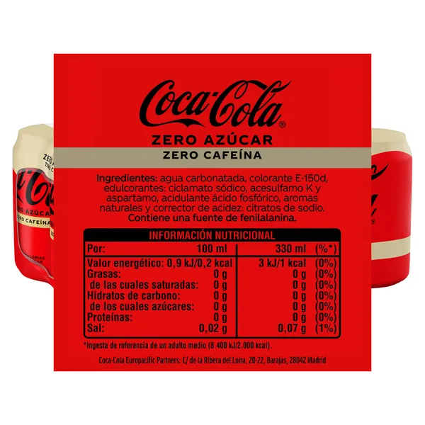 Coca-Cola zero azúcar zero cafeína 12 x 330 ml 3