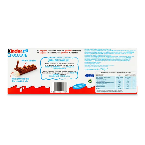 Barritas de chocolate con leche Kinder caja 150 g 2