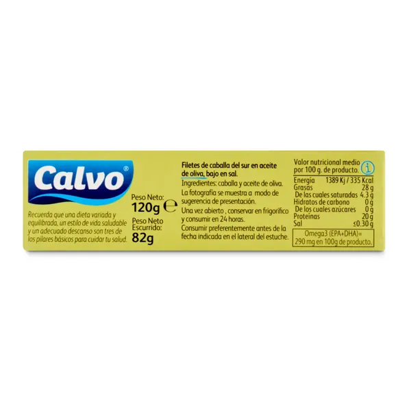 Filetes de caballa en aceite de oliva bajo en sal Calvo lata 82 g 4