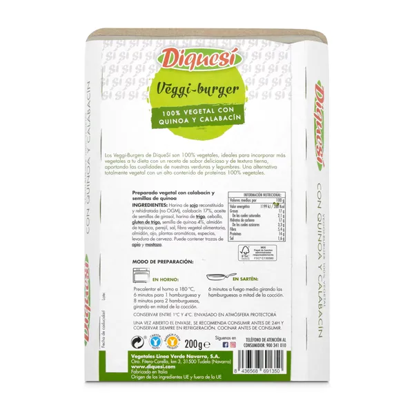 Hamburguesas veganas de calabacín y quinoa DiqueSí bandeja 200 g 2