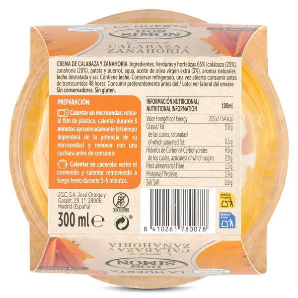 Crema de calabaza y zanahoria Don Simón 300 ml 3