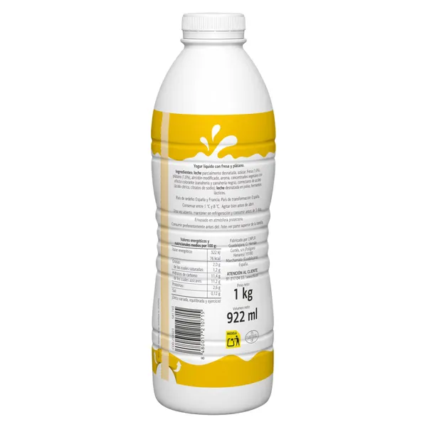 Yogur líquido sabor fresa y plátano Dia Láctea botella 1 Kg 2