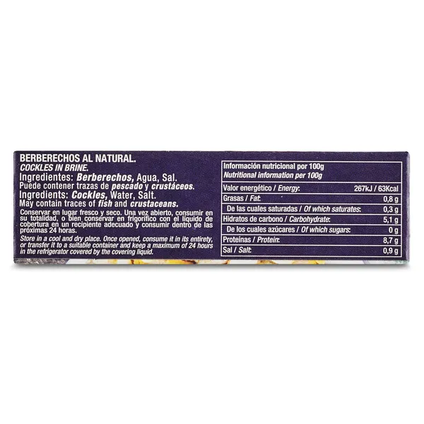 Berberechos al natural 55/65 piezas Baymar lata 63 g 3
