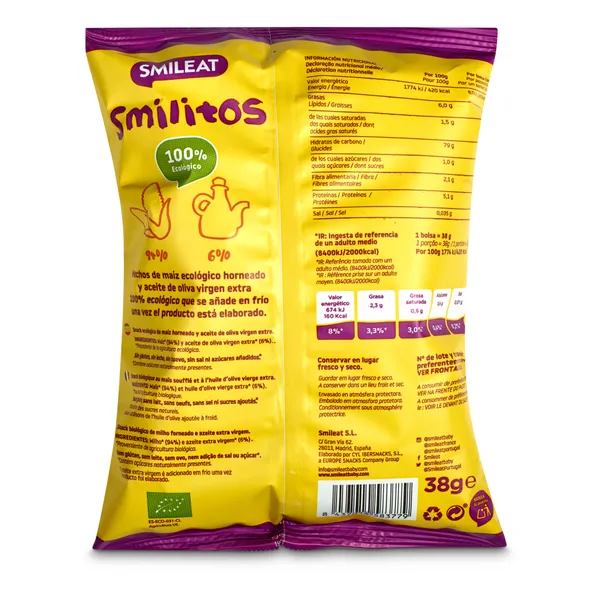 Snack ecológico smilitos Smileat bolsa 38 g 2