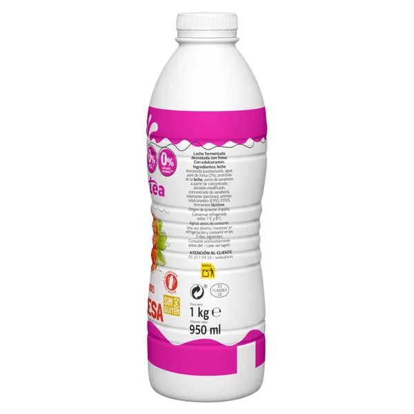 Yogur líquido de fresa desnatado Dia Láctea 1 Kg 3