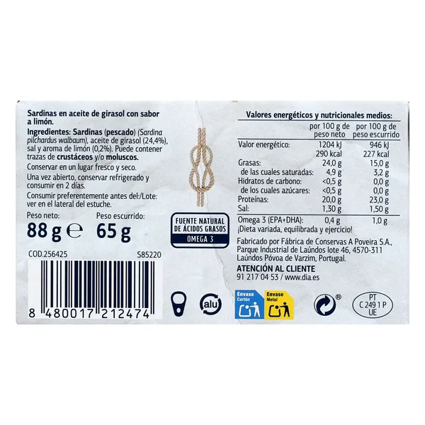Sardinillas al limón Dia Mari Marinera lata 65 g 3