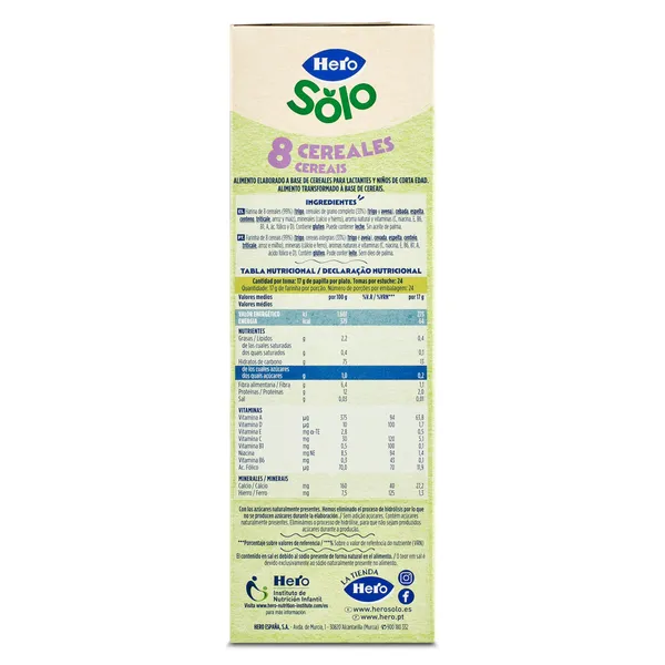 Papilla 8 cereales sin azúcares añadidos Hero 410 g 4