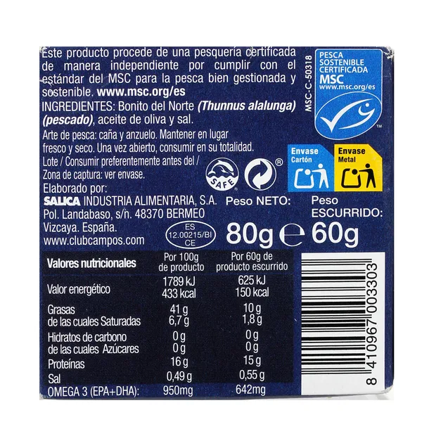 Bonito del norte en aceite de oliva MSC Campos lata 60 g 10