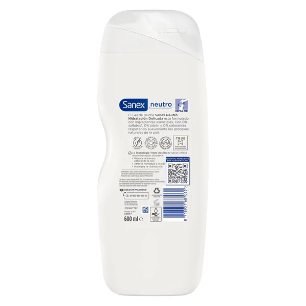 Gel de ducha hidratante piel sensible Sanex Neutro 600 ml 2