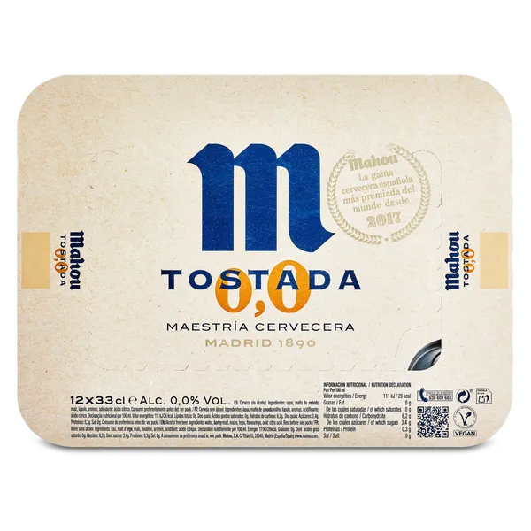 Cerveza tostada 0,0% alcohol Mahou pack 12 x 33 cl 4