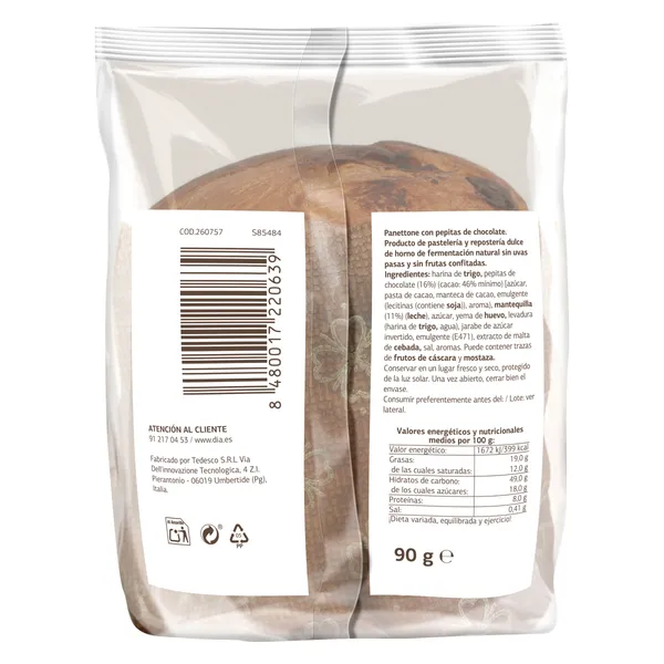 Mini panettone con pepitas de chocolate El Molino de Dia bolsa 100 g 4