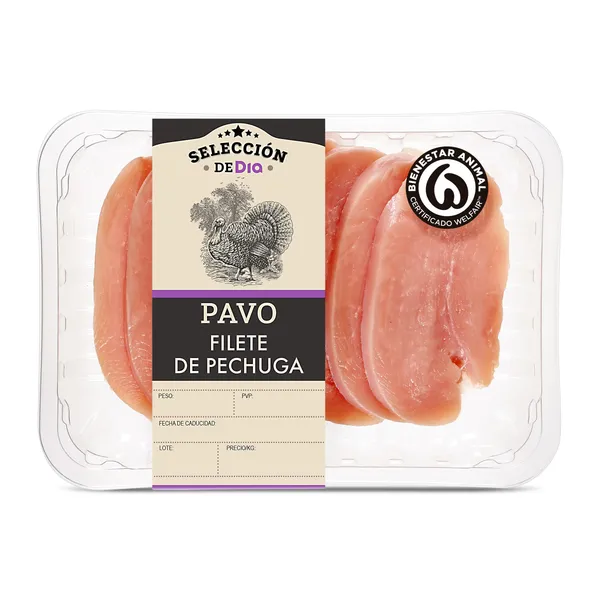 Filetes de pechuga de pavo Selección de Dia bandeja 600 g aprox. 2