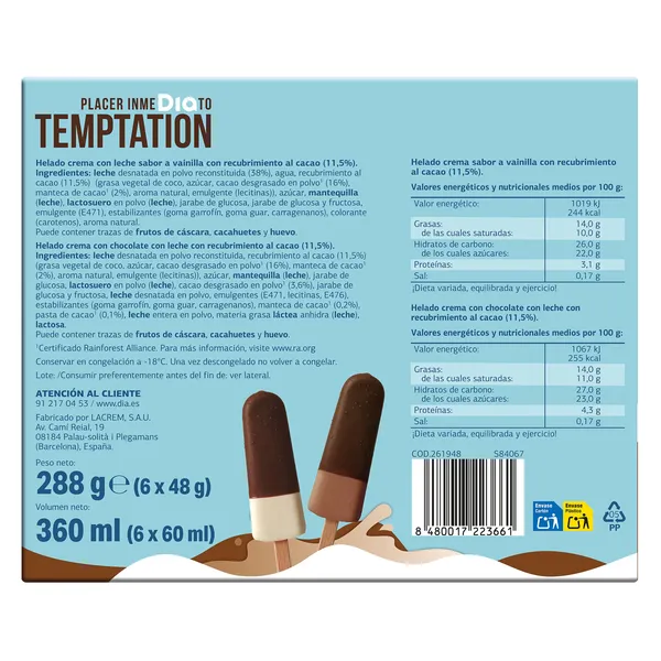 Helados choco milky Dia Temptation 6 x 48 g 4