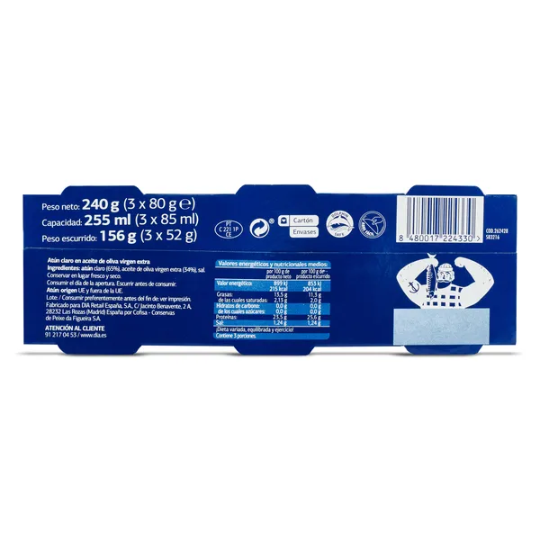 Atún claro en aceite de oliva virgen extra Mari Marinera de Dia lata 3 x 52 g 3