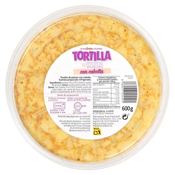 Tortilla de patatas con cebolla Al Punto Dia bandeja 600 g 2