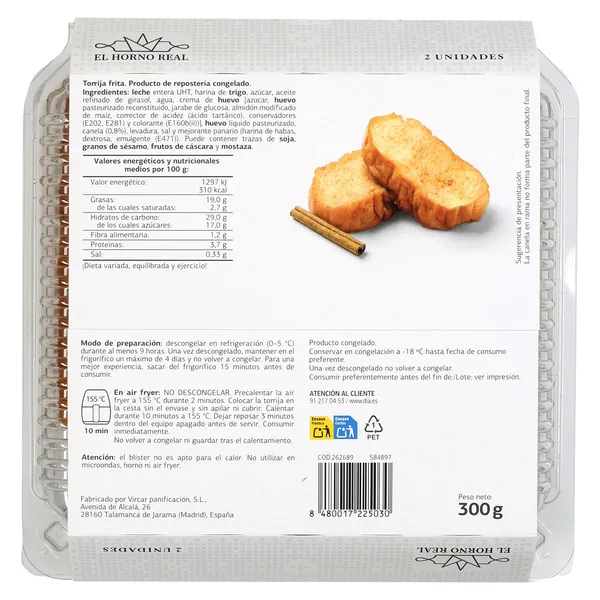 Torrijas 2 unidades El Horno Real 300 g 6