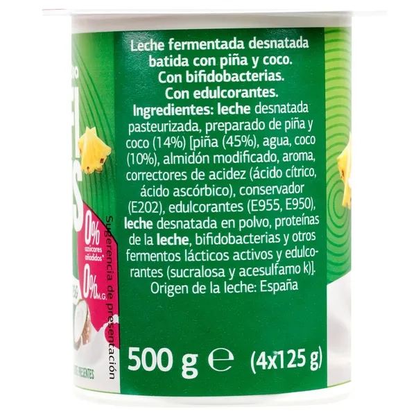 Bífidus con piña y coco doble 0% Dia 4 x 125 g 4