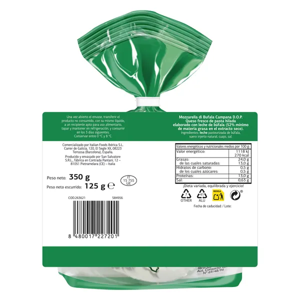 Mozzarella di bufala campana D.O.P. Dia Selección Mundial 125 g 3