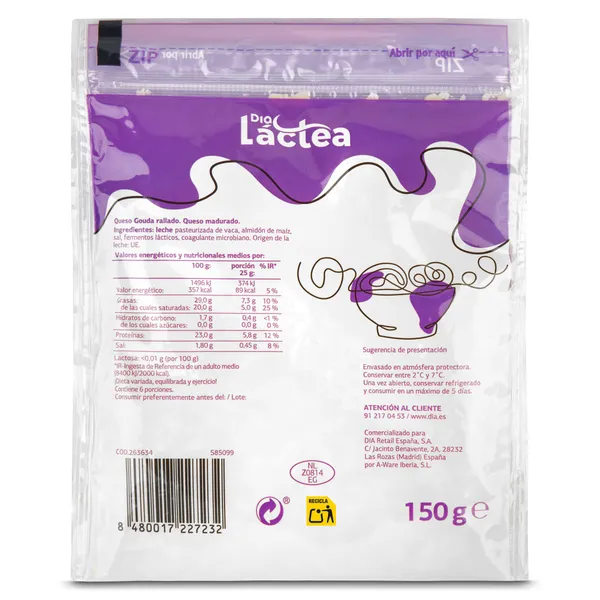 Queso rallado sin lactosa Dia Láctea 150 g 2