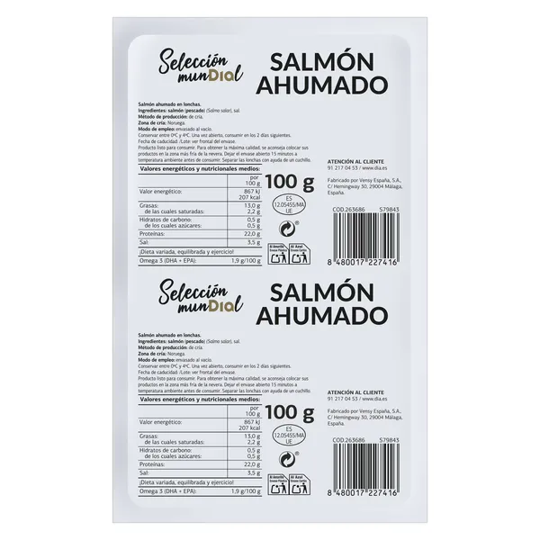 Salmón ahumado Selección Mundial de Dia sobre 100 g 2
