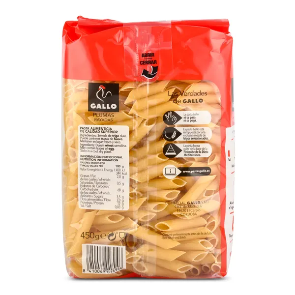 Plumas rayadas Gallo 450 g 2