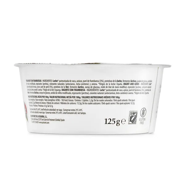 Yogur artesanal con frambuesa Pastoret vaso 125 g 3