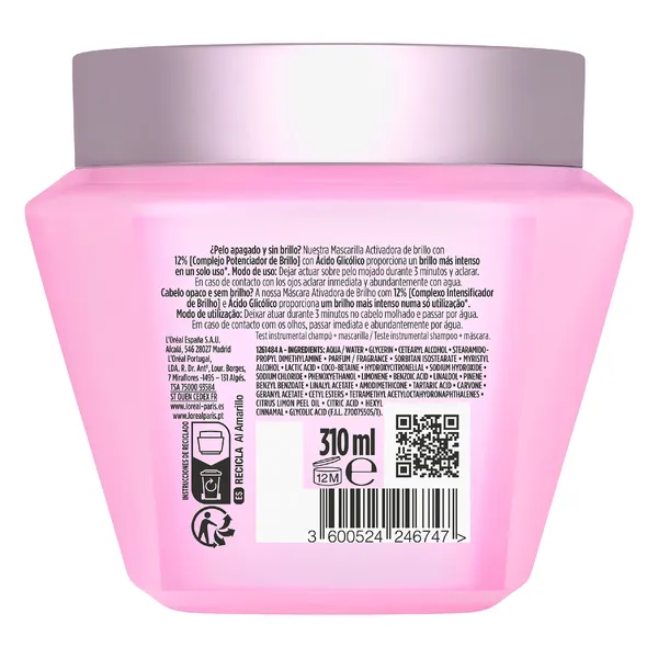 Mascarilla glicolic gloss Elvive bote 310 ml 2