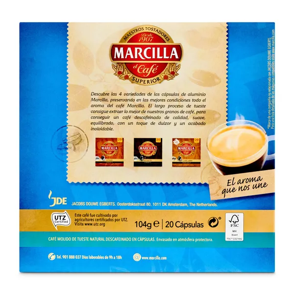 Café en cápsulas espresso descafeinado Marcilla caja 20 unidades 3