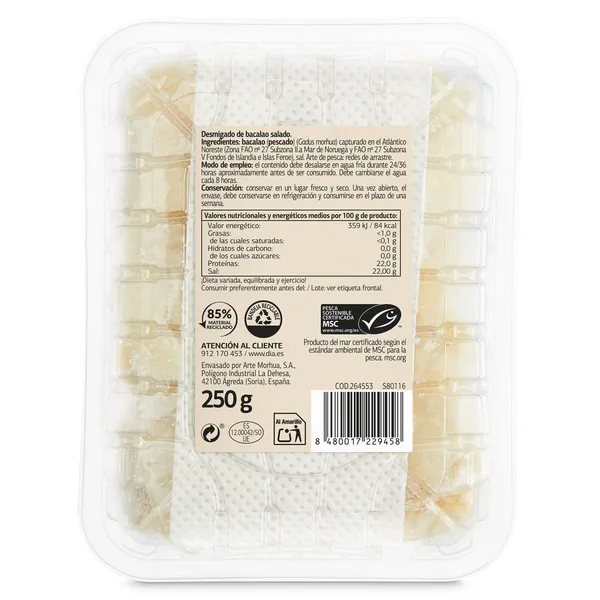 Bacalao desmigado salado MSC Selección de Dia bandeja 250 g 3