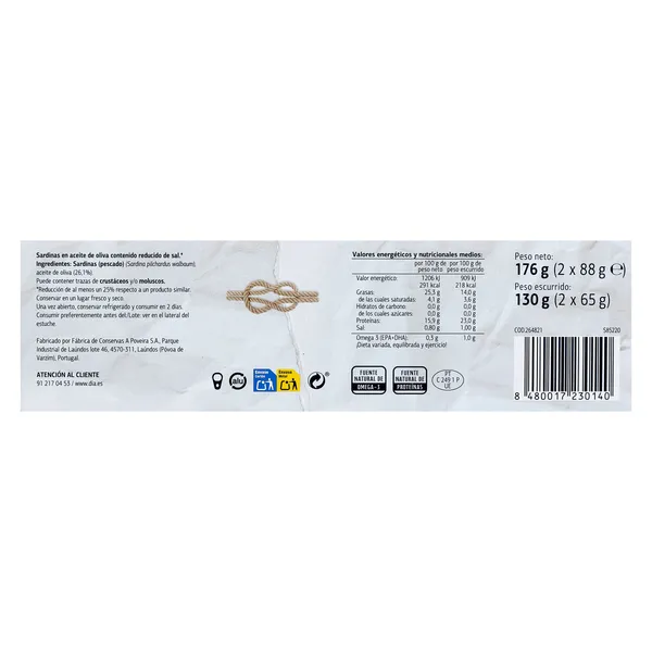 Sardinillas en aceite de oliva reducido en sal Dia Mari Marinera lata 2 x 65 g 3