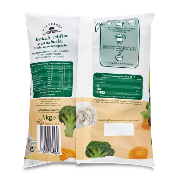 Brócoli, coliflor y zanahoria Dia Vegecampo 1 Kg 3