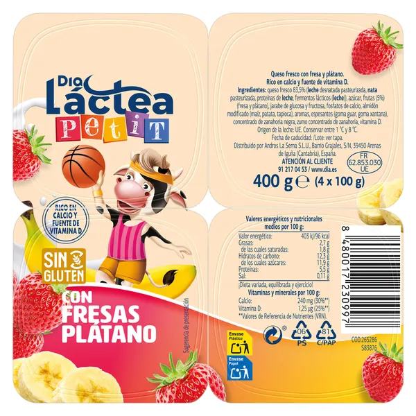 Petit de fresa y plátano Dia Láctea pack 4 x 100 g 3
