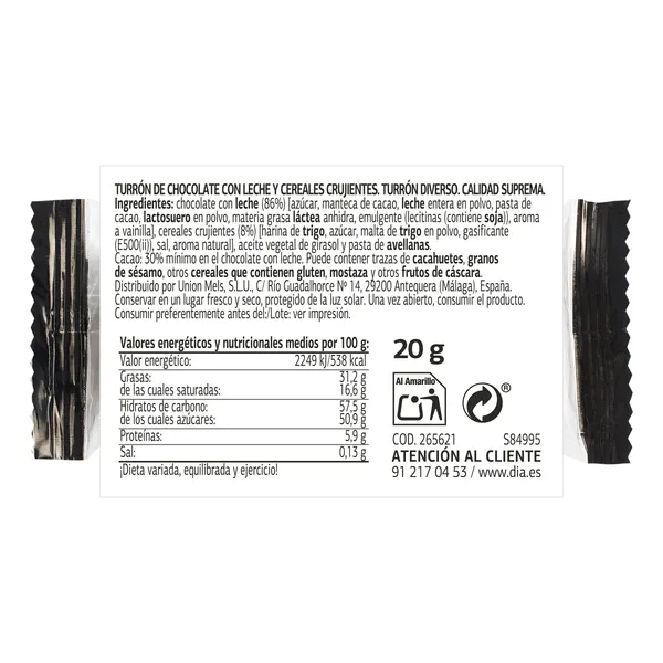 Turrón de chocolate crujiente o choco galleta Dulce Noel Dia unidad 3