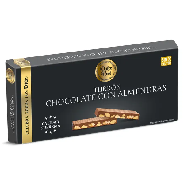 Turrón de chocolate con leche con almendras Dulce Noel Dia caja 175 g